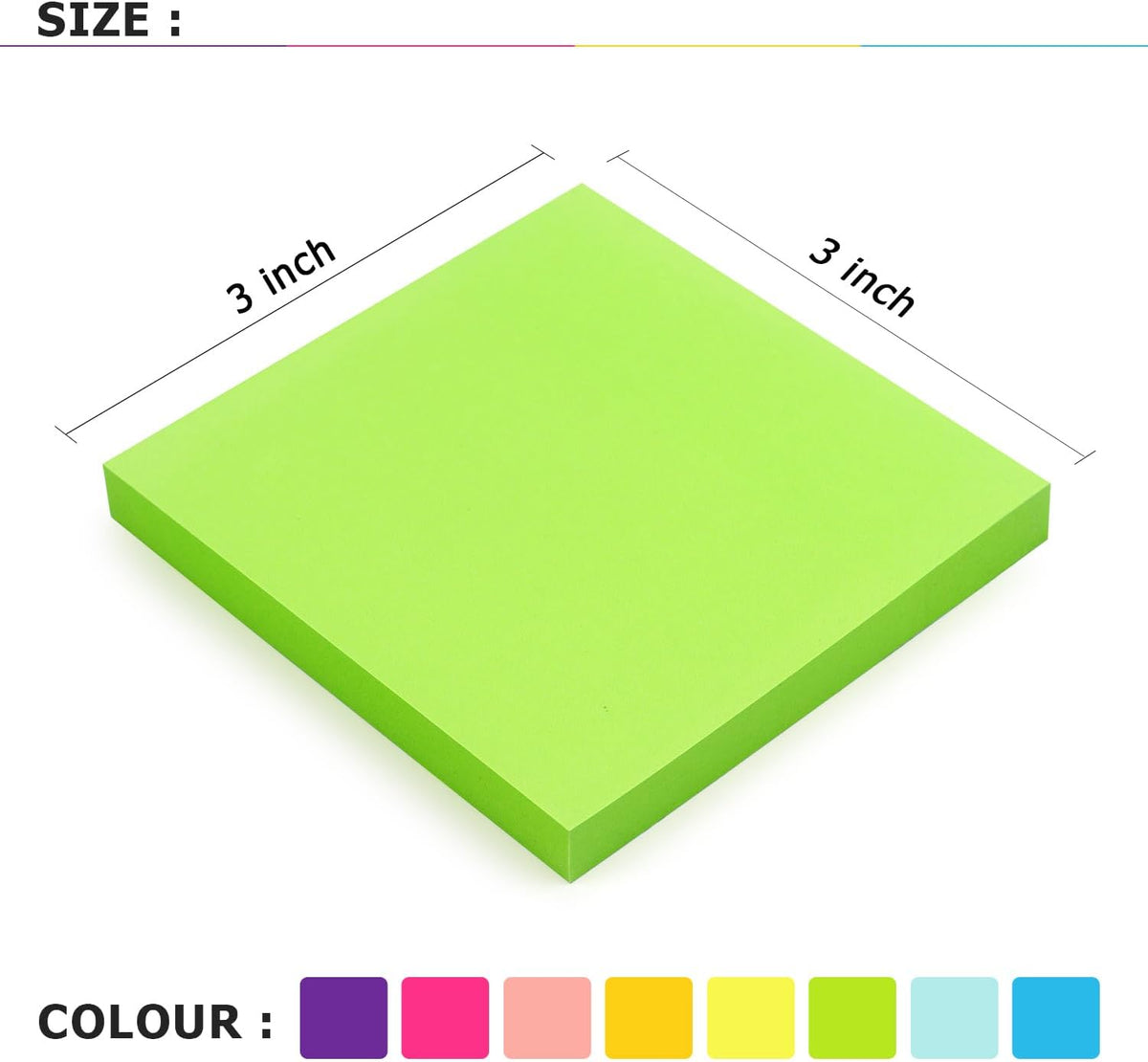 Sticky Notes 3x3 inch, 8 Bright Multi Colors, 85 Sheets/Pad
