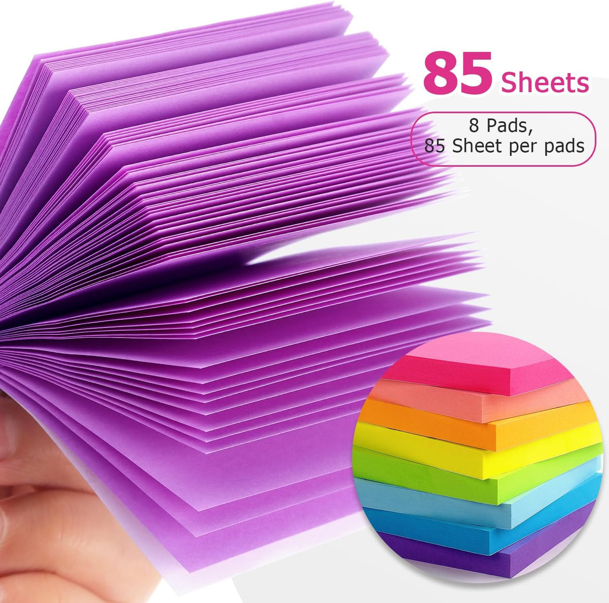 Sticky Notes 3x3 inch, 8 Bright Multi Colors, 85 Sheets/Pad