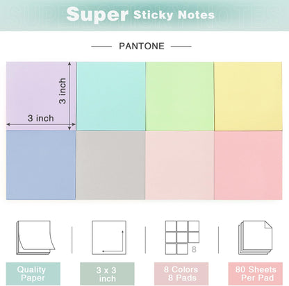 Sticky Notes 3x3 inch, 8 Bright Multi Colors, 85 Sheets/Pad