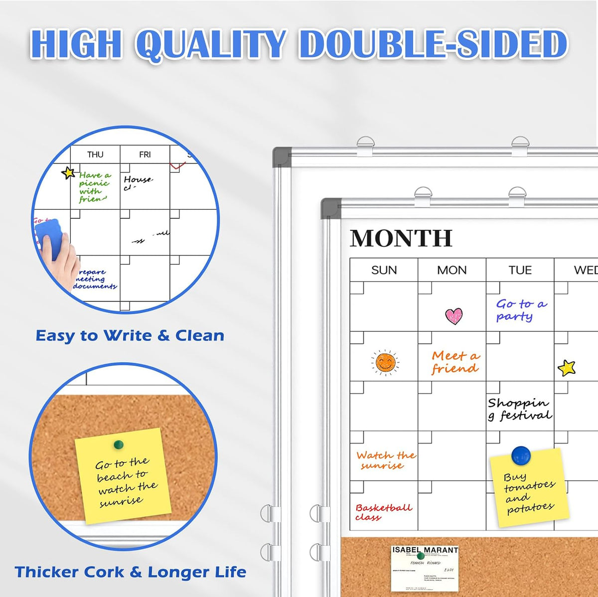Dry Erase Calendar Whiteboard for Wall, 24" x 18" Monthly Cork White Board