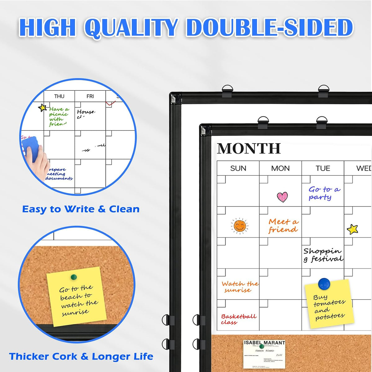Dry Erase Calendar Whiteboard for Wall, 24" x 18" Monthly Cork White Board