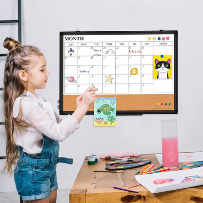 Dry Erase Calendar Whiteboard for Wall, 24" x 18" Monthly Cork White Board