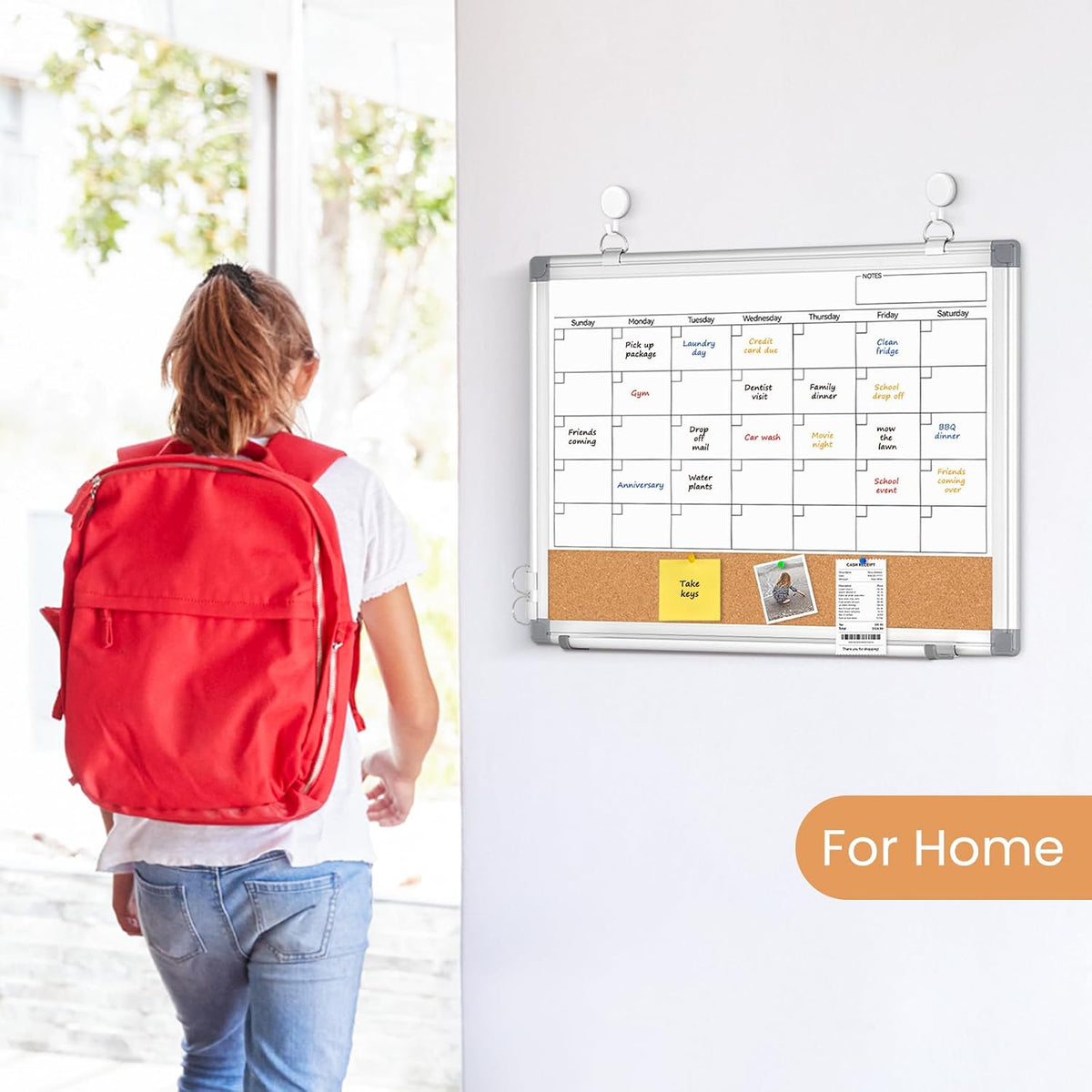 Dry Erase Calendar Whiteboard for Wall, 24" x 18" Monthly Cork White Board