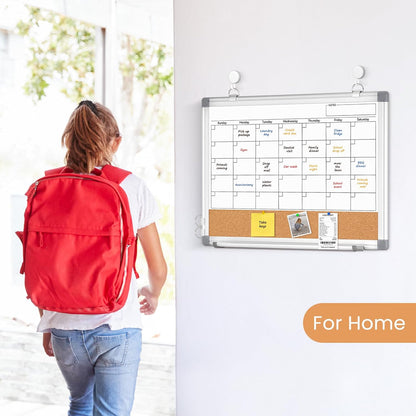 Dry Erase Calendar Whiteboard for Wall, 24" x 18" Monthly Cork White Board