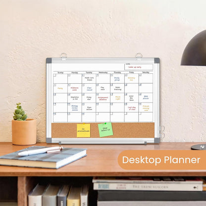 Dry Erase Calendar Whiteboard for Wall, 24" x 18" Monthly Cork White Board