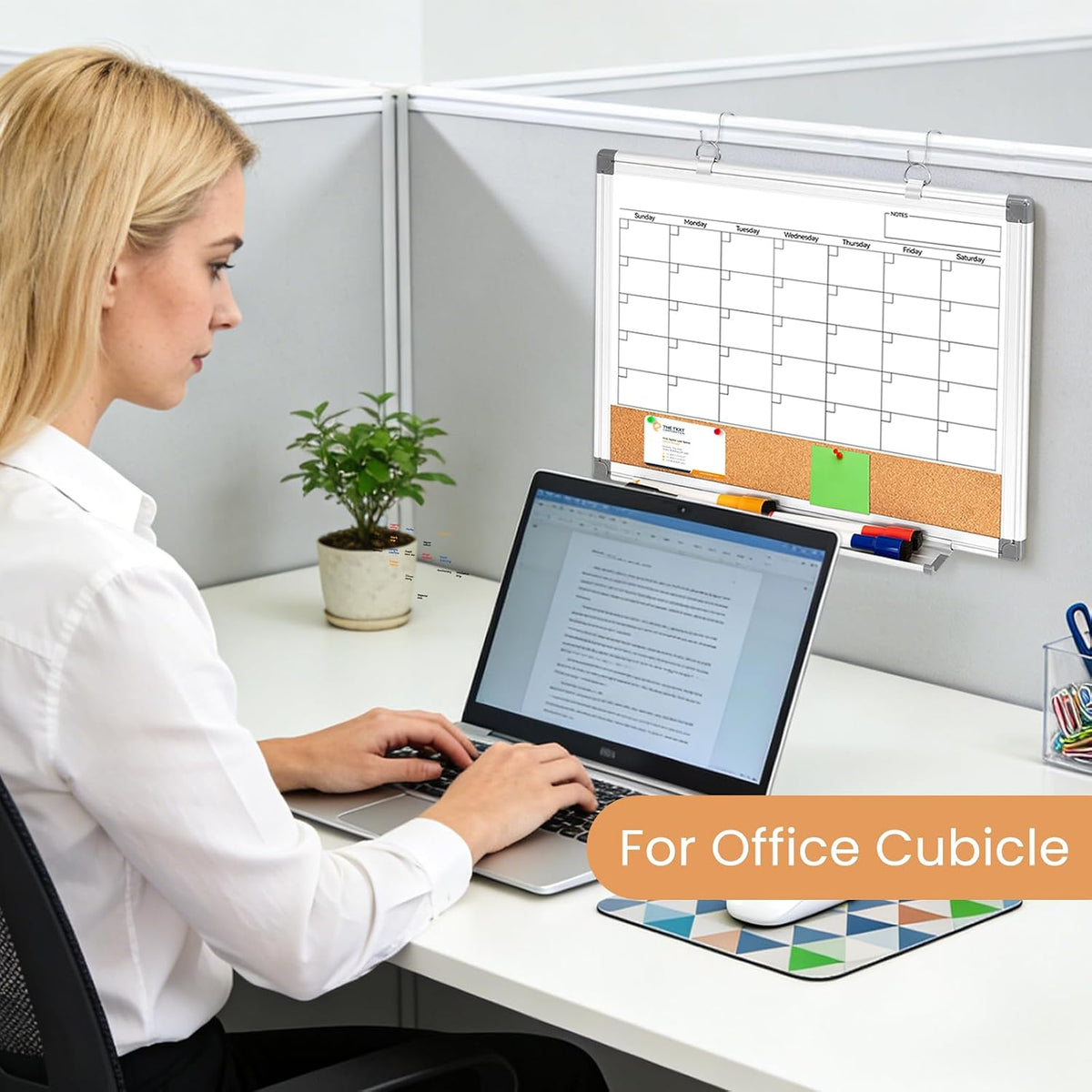 Dry Erase Calendar Whiteboard for Wall, 24" x 18" Monthly Cork White Board