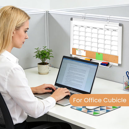 Dry Erase Calendar Whiteboard for Wall, 24" x 18" Monthly Cork White Board