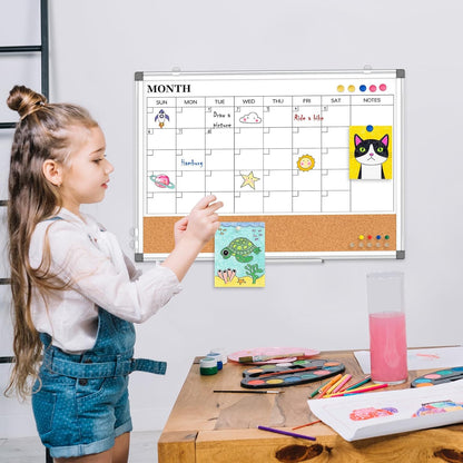 Dry Erase Calendar Whiteboard for Wall, 24" x 18" Monthly Cork White Board