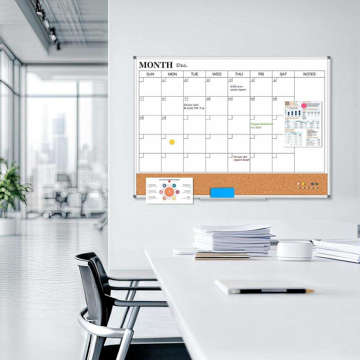 Dry Erase Calendar Whiteboard for Wall, 24" x 18" Monthly Cork White Board