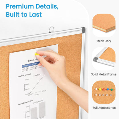 Dry Erase Calendar Whiteboard for Wall, 24" x 18" Monthly Cork White Board