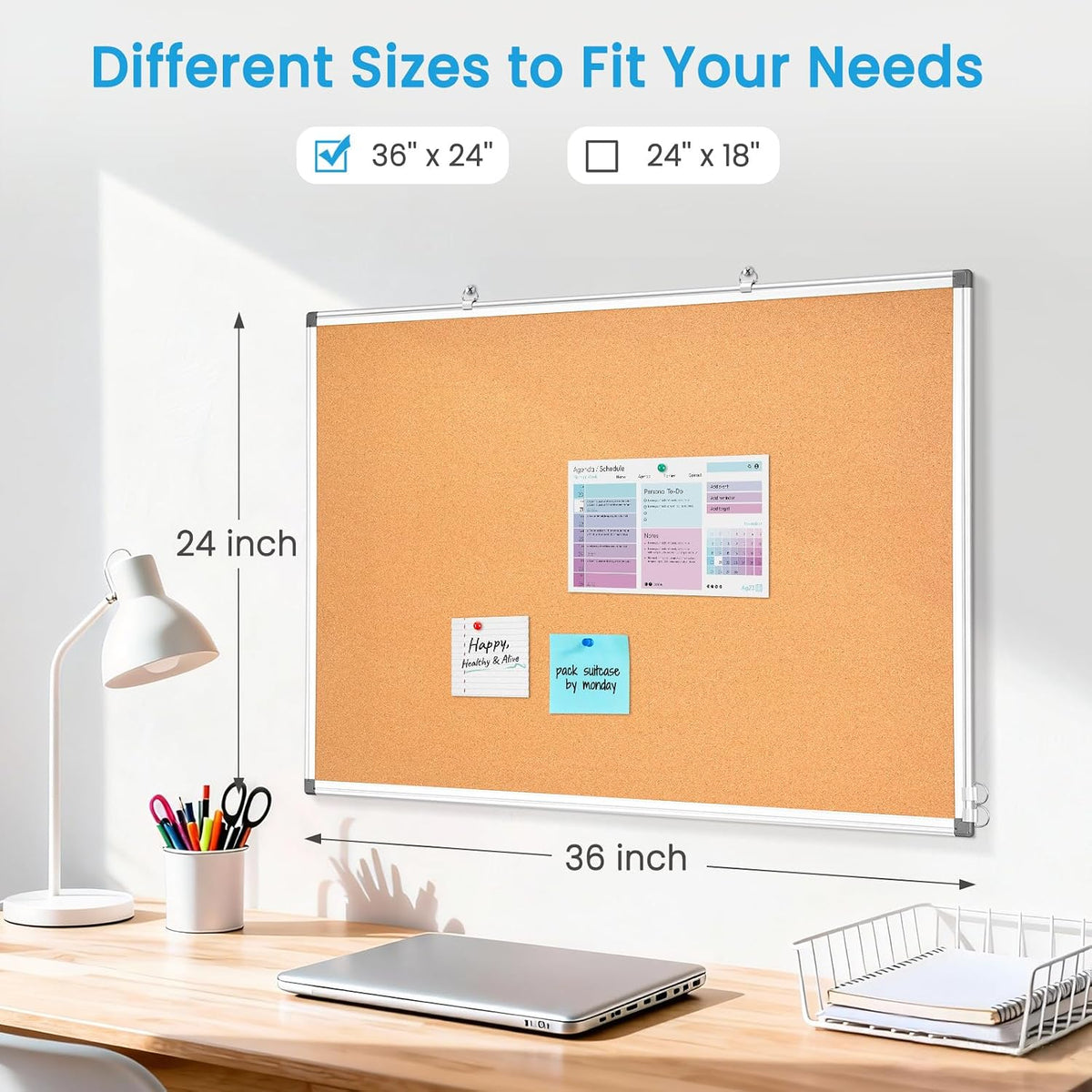 Dry Erase Calendar Whiteboard for Wall, 24" x 18" Monthly Cork White Board