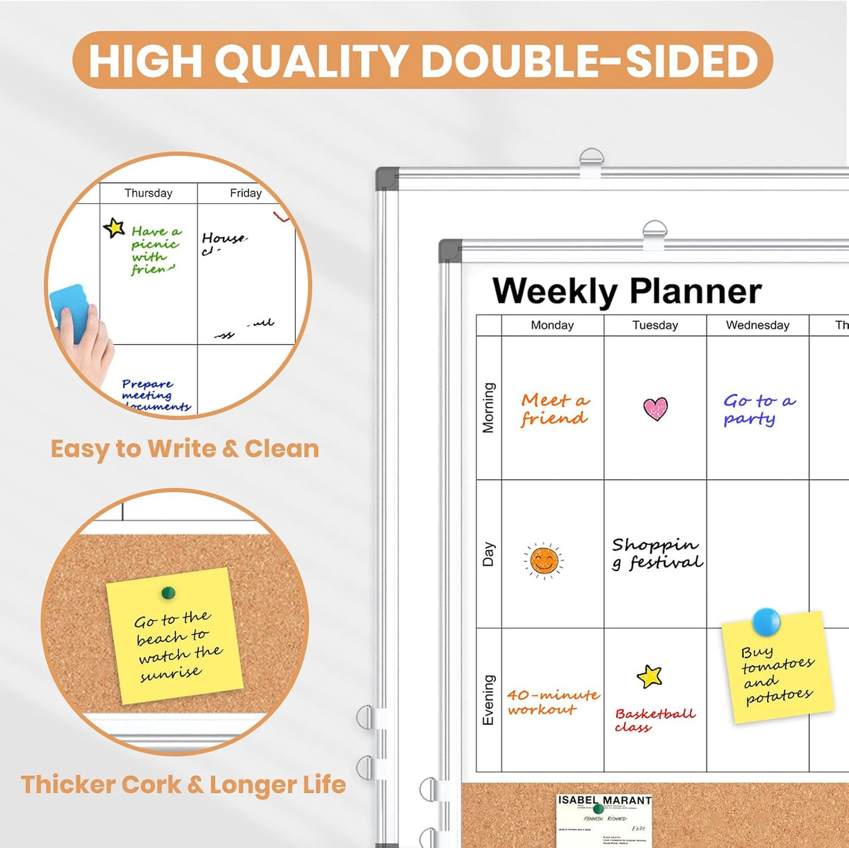 Dry Erase Calendar Whiteboard for Wall, 24" x 18" Monthly Cork White Board