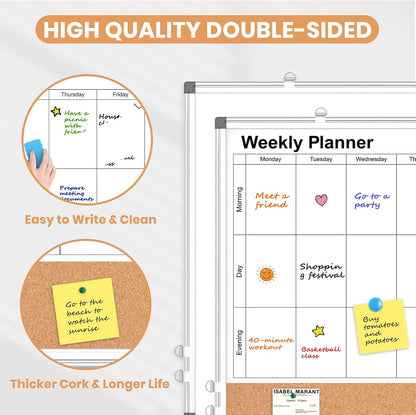 Dry Erase Calendar Whiteboard for Wall, 24" x 18" Monthly Cork White Board