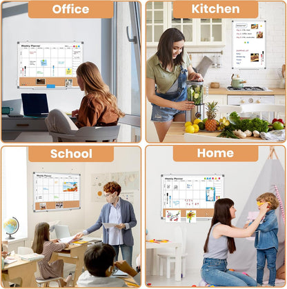Dry Erase Calendar Whiteboard for Wall, 24" x 18" Monthly Cork White Board