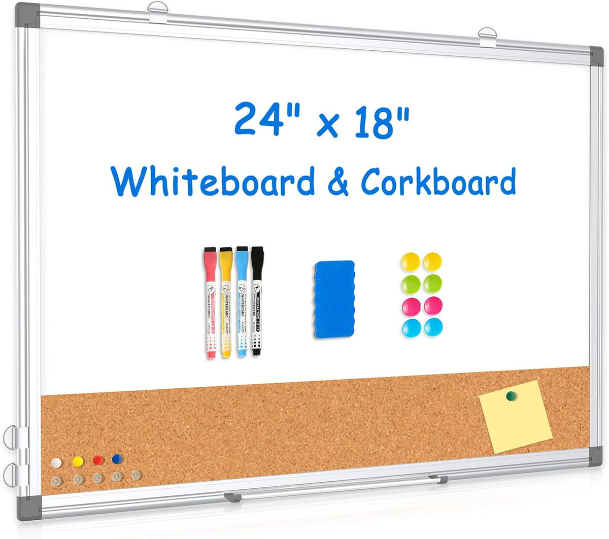 Dry Erase Calendar Whiteboard for Wall, 24" x 18" Monthly Cork White Board