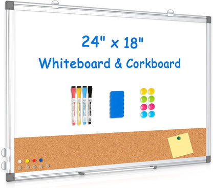 Dry Erase Calendar Whiteboard for Wall, 24" x 18" Monthly Cork White Board
