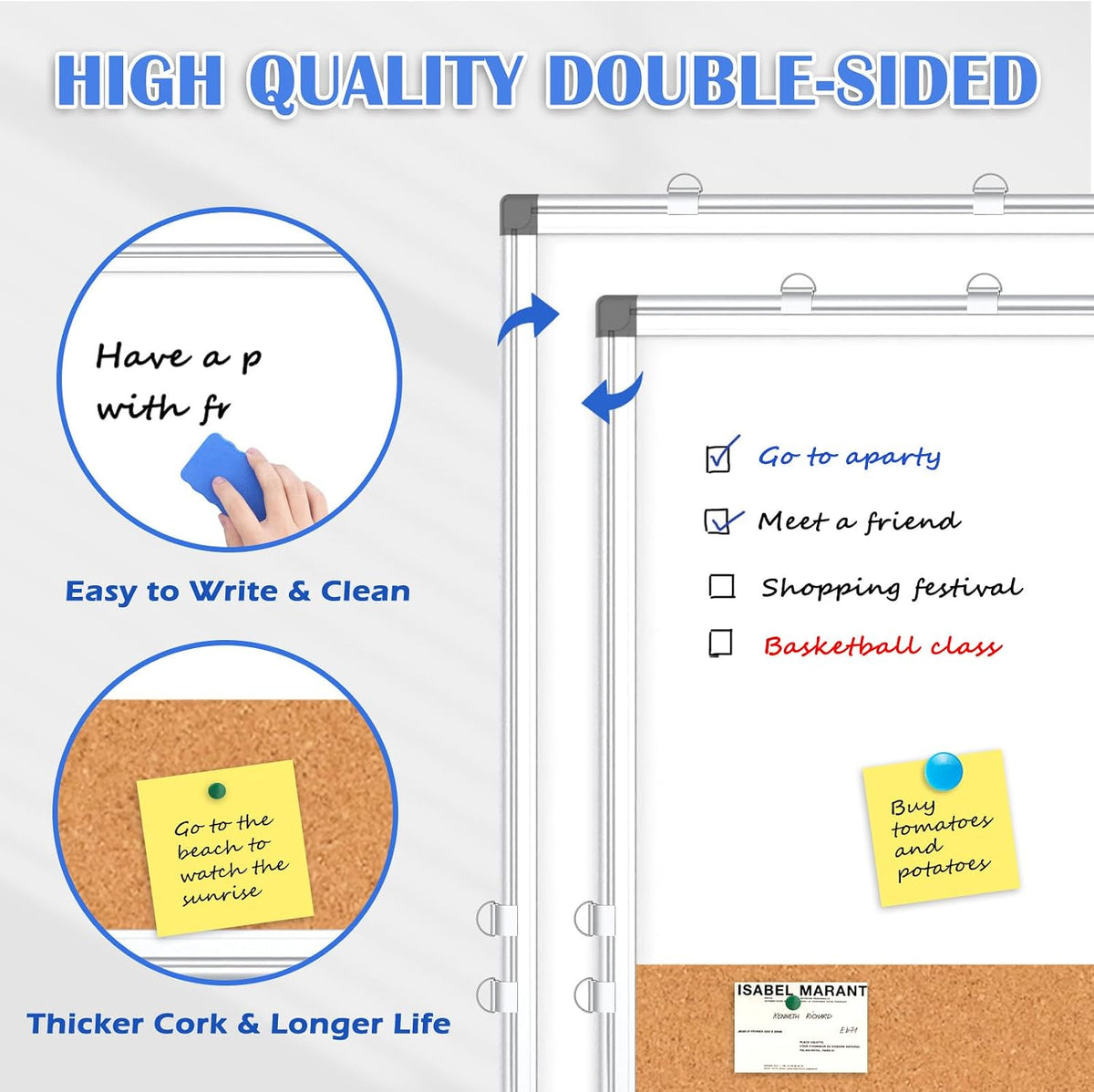 Dry Erase Calendar Whiteboard for Wall, 24" x 18" Monthly Cork White Board