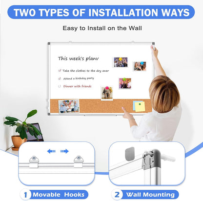 Dry Erase Calendar Whiteboard for Wall, 24" x 18" Monthly Cork White Board