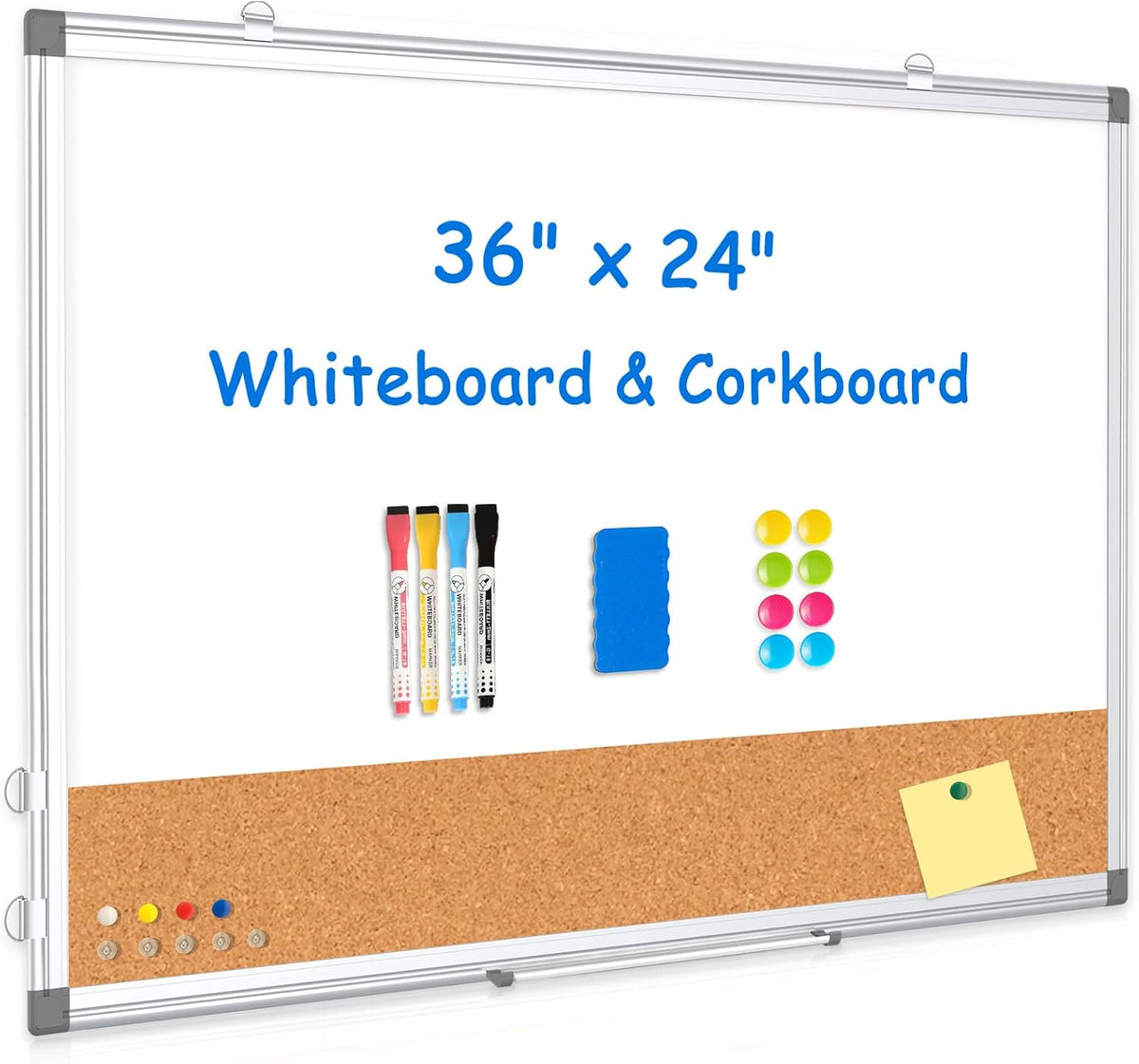 Dry Erase Calendar Whiteboard for Wall, 24" x 18" Monthly Cork White Board