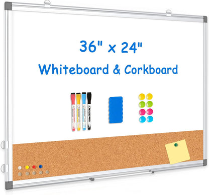 Dry Erase Calendar Whiteboard for Wall, 24" x 18" Monthly Cork White Board