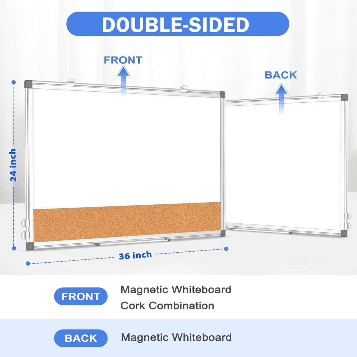 Dry Erase Calendar Whiteboard for Wall, 24" x 18" Monthly Cork White Board