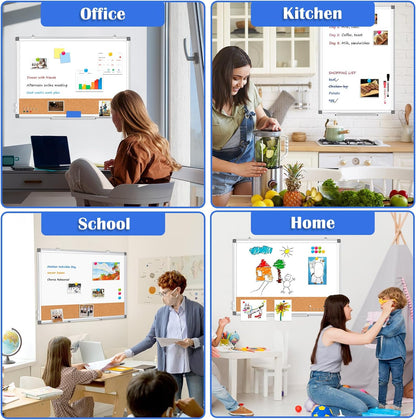 Dry Erase Calendar Whiteboard for Wall, 24" x 18" Monthly Cork White Board