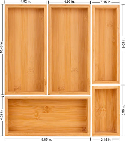 bamboo drawer organizer Set,expandable drawer dividers,wooden storage organizers,drawer organizers for kitchen, bathroom,flatware,Tea Bag Organizer (1 X 5PCS Natural)