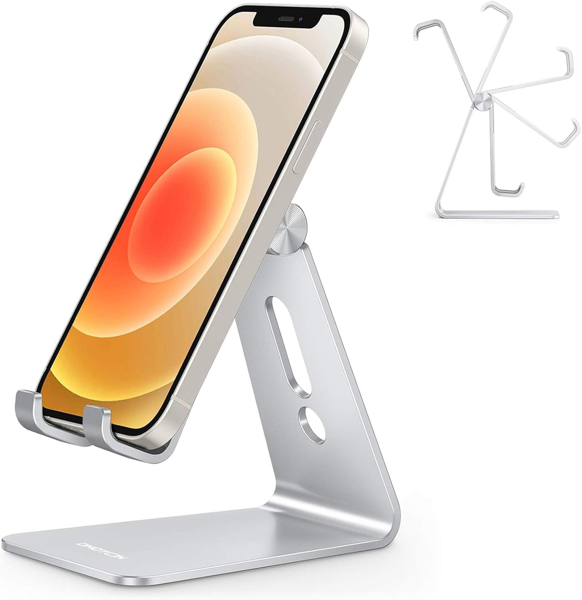C2 Adjustable Aluminum Cell Phone Stand with Charging Cutout, Silver
