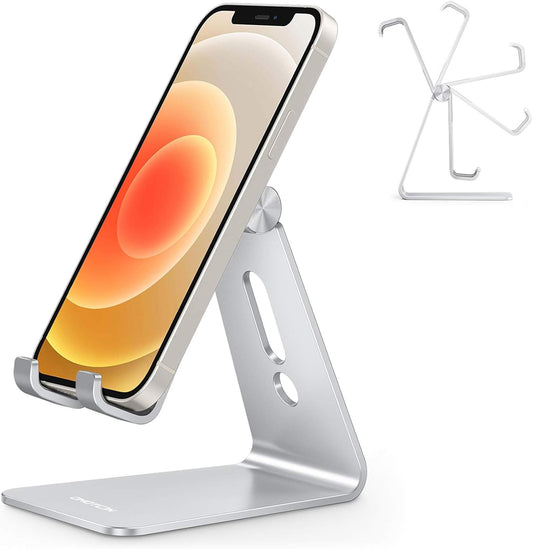 C2 Adjustable Aluminum Cell Phone Stand with Charging Cutout, Silver