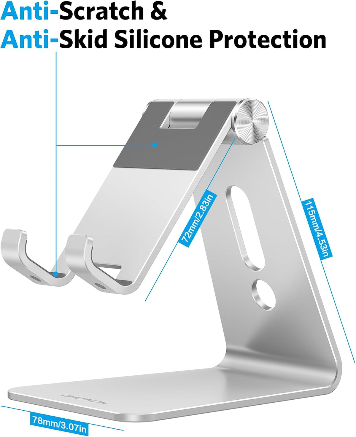 C2 Adjustable Aluminum Cell Phone Stand with Charging Cutout, Silver