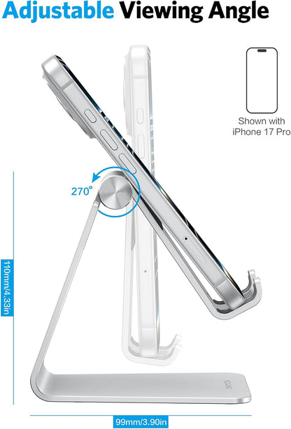 C2 Adjustable Aluminum Cell Phone Stand with Charging Cutout, Silver