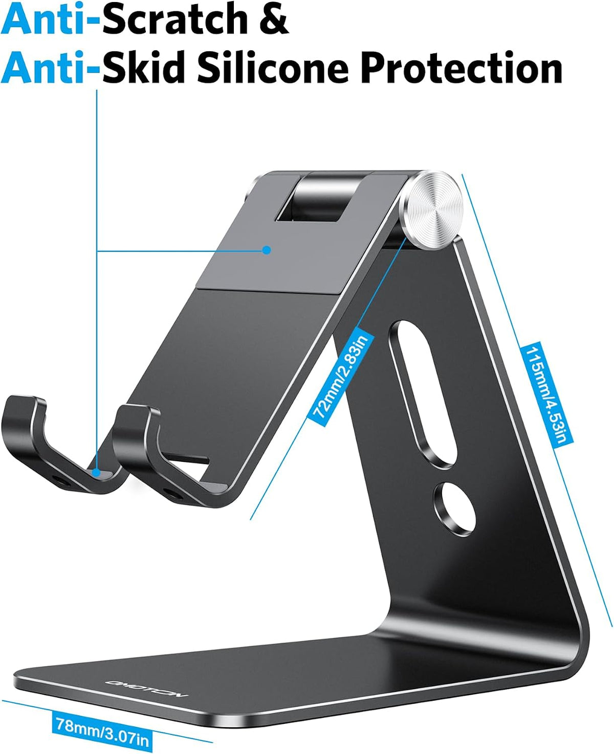 C2 Adjustable Aluminum Cell Phone Stand with Charging Cutout, Silver