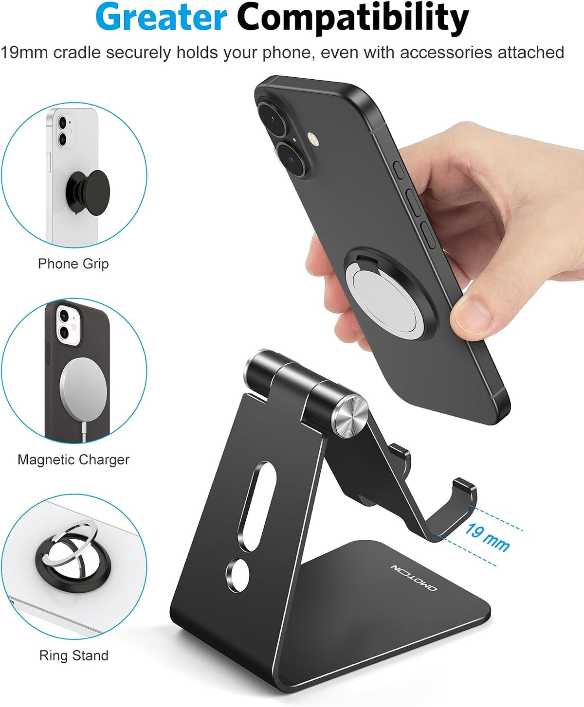 C2 Adjustable Aluminum Cell Phone Stand with Charging Cutout, Silver