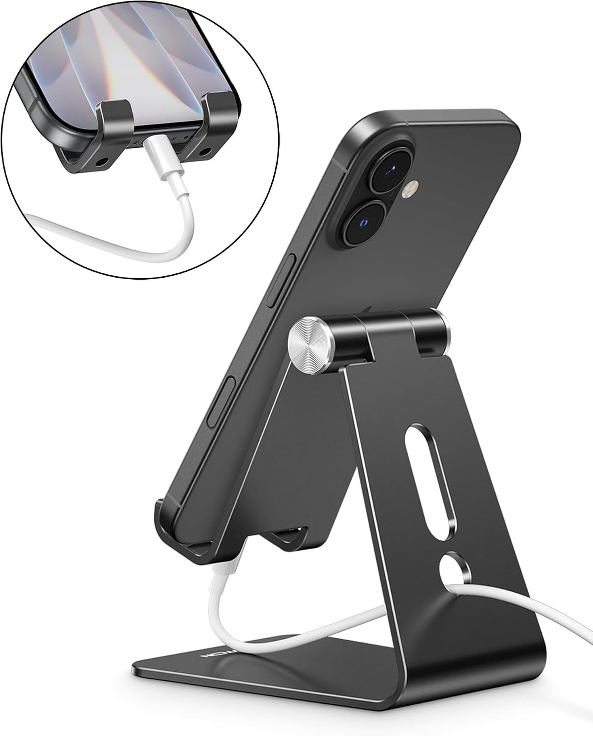 C2 Adjustable Aluminum Cell Phone Stand with Charging Cutout, Silver