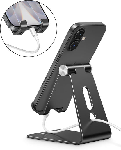 C2 Adjustable Aluminum Cell Phone Stand with Charging Cutout, Silver