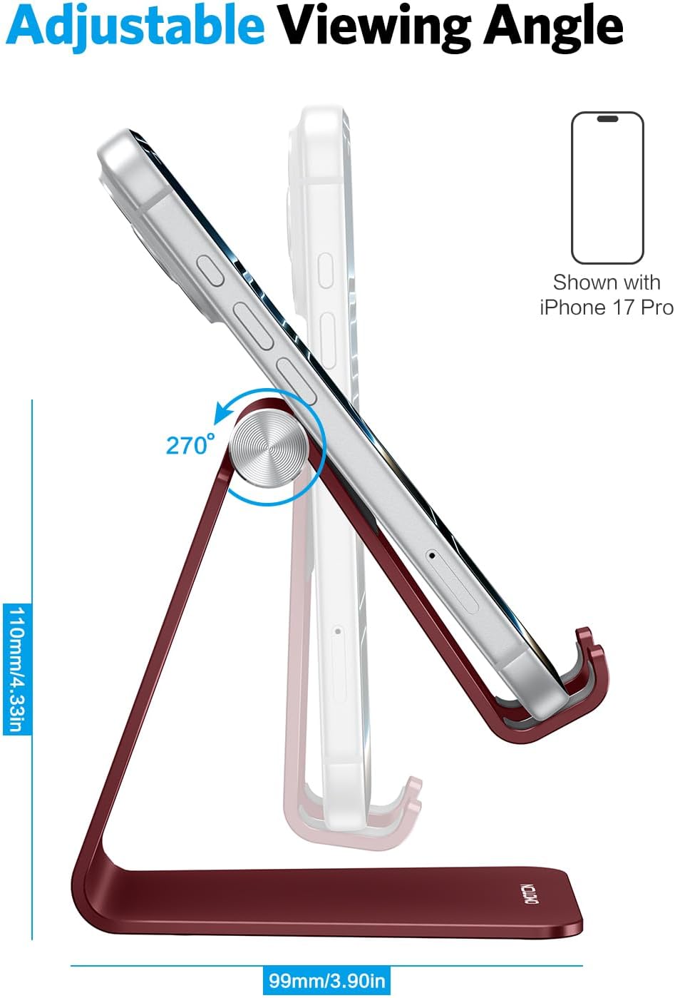 C2 Adjustable Aluminum Cell Phone Stand with Charging Cutout, Silver