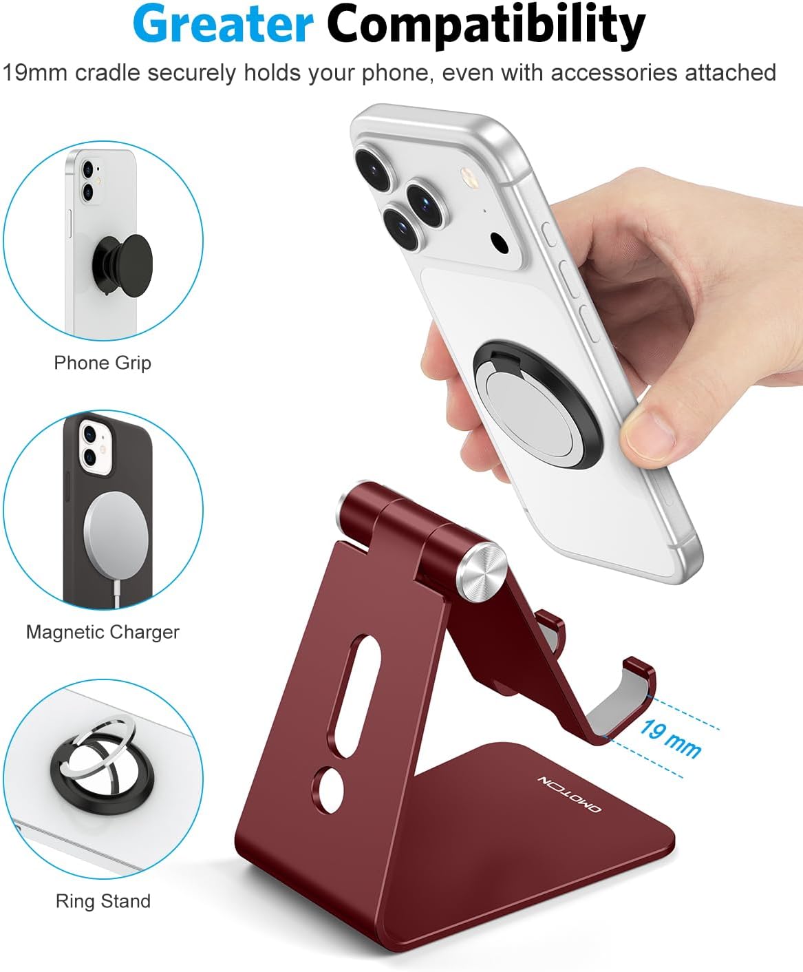 C2 Adjustable Aluminum Cell Phone Stand with Charging Cutout, Silver
