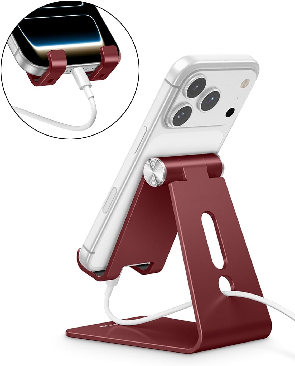 C2 Adjustable Aluminum Cell Phone Stand with Charging Cutout, Silver