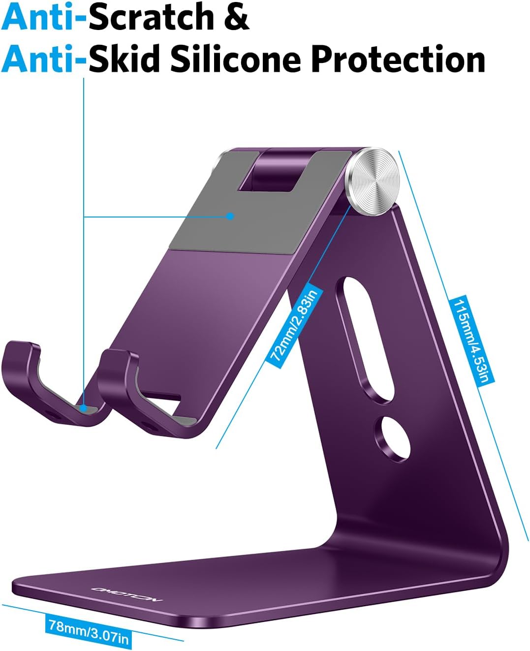 C2 Adjustable Aluminum Cell Phone Stand with Charging Cutout, Silver