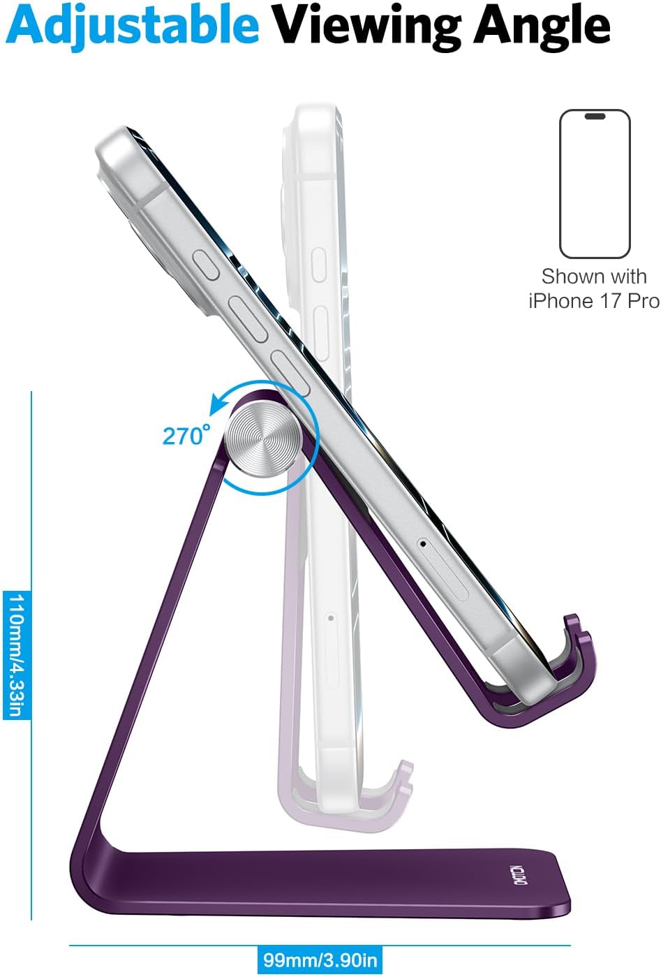 C2 Adjustable Aluminum Cell Phone Stand with Charging Cutout, Silver