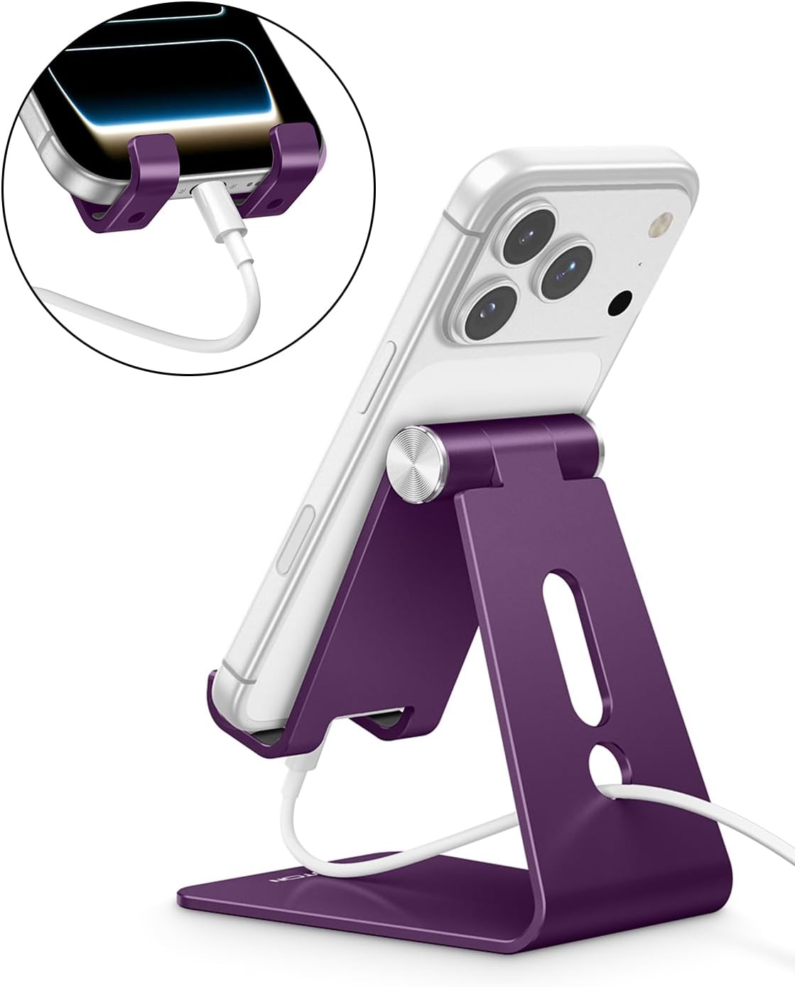 C2 Adjustable Aluminum Cell Phone Stand with Charging Cutout, Silver