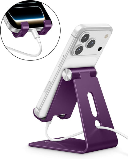 C2 Adjustable Aluminum Cell Phone Stand with Charging Cutout, Silver
