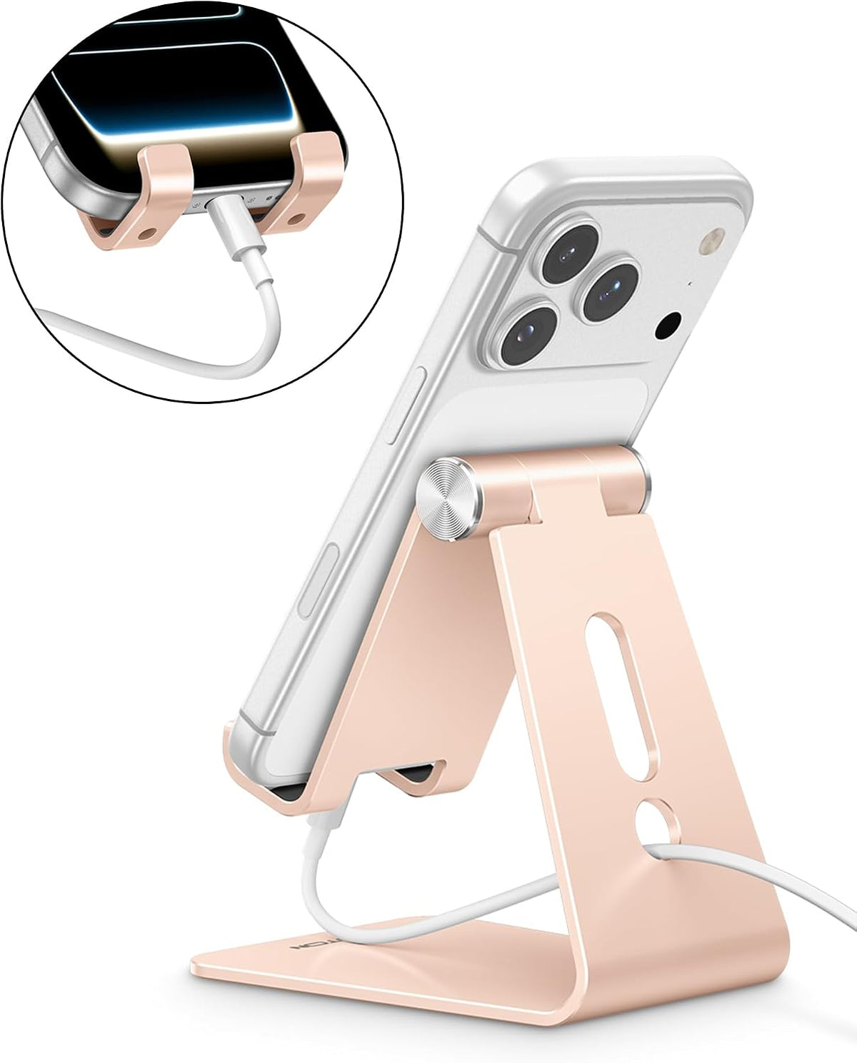 C2 Adjustable Aluminum Cell Phone Stand with Charging Cutout, Silver