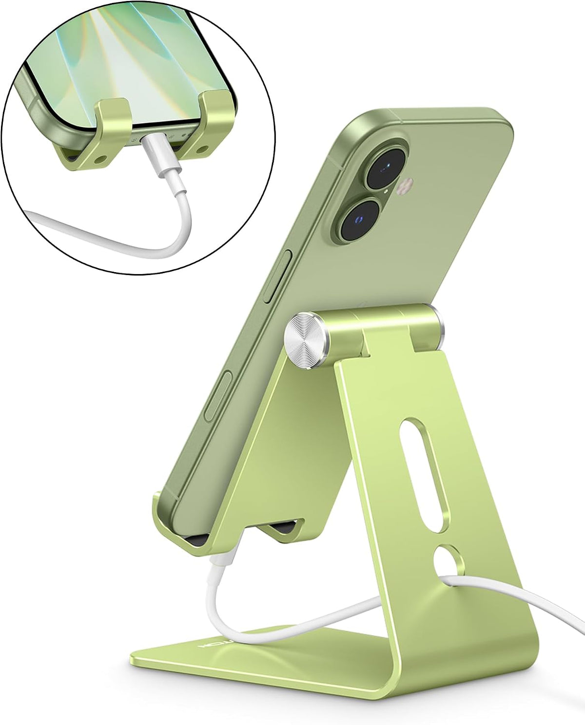 C2 Adjustable Aluminum Cell Phone Stand with Charging Cutout, Silver