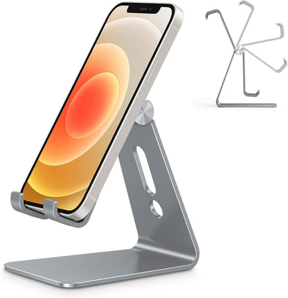 C2 Adjustable Aluminum Cell Phone Stand with Charging Cutout, Silver