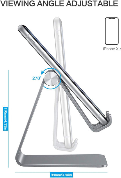 C2 Adjustable Aluminum Cell Phone Stand with Charging Cutout, Silver