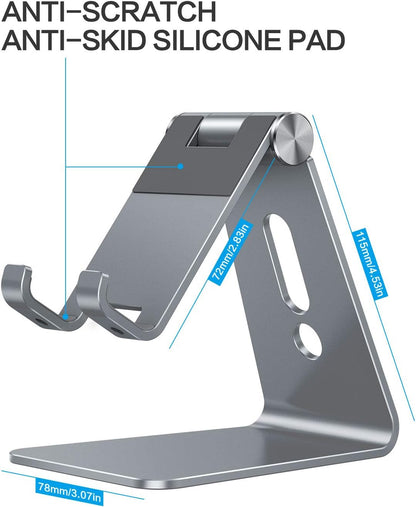 C2 Adjustable Aluminum Cell Phone Stand with Charging Cutout, Silver