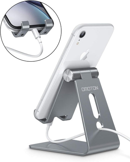 C2 Adjustable Aluminum Cell Phone Stand with Charging Cutout, Silver
