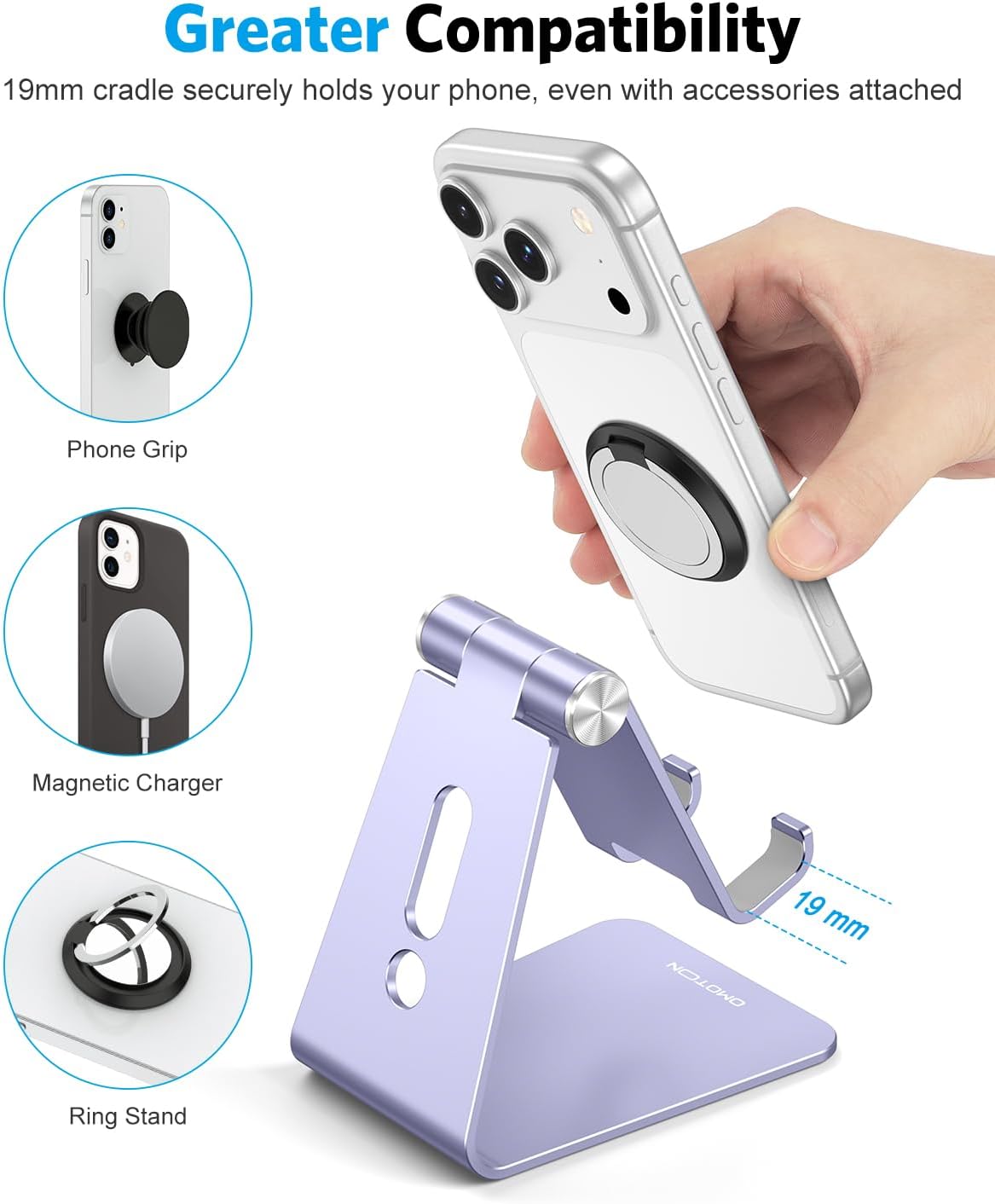 C2 Adjustable Aluminum Cell Phone Stand with Charging Cutout, Silver