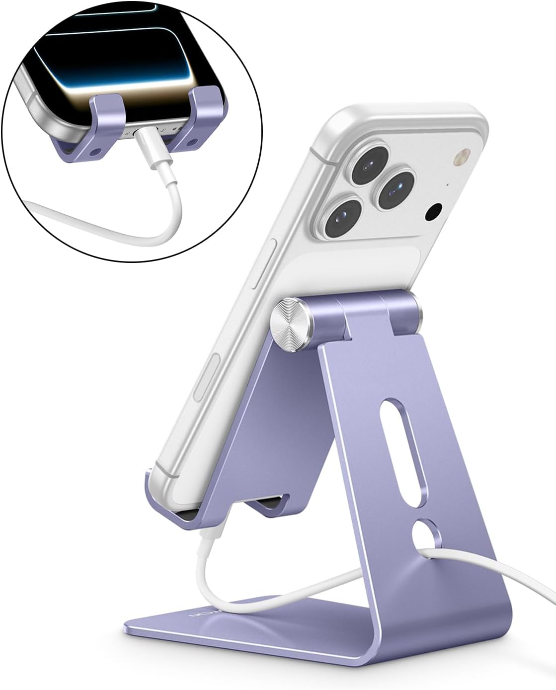 C2 Adjustable Aluminum Cell Phone Stand with Charging Cutout, Silver